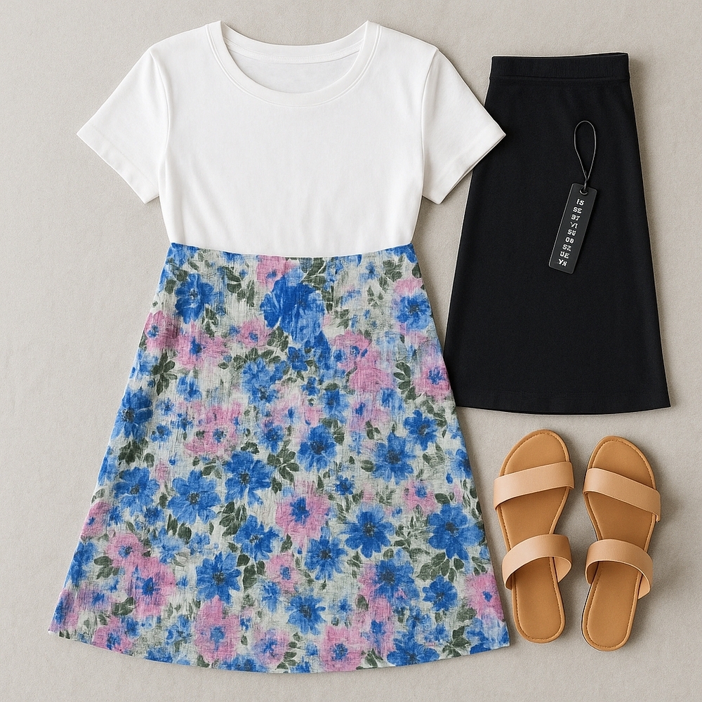 NWT Nally & Millie USA Reversible Floral & Black A-Line Skirt M
